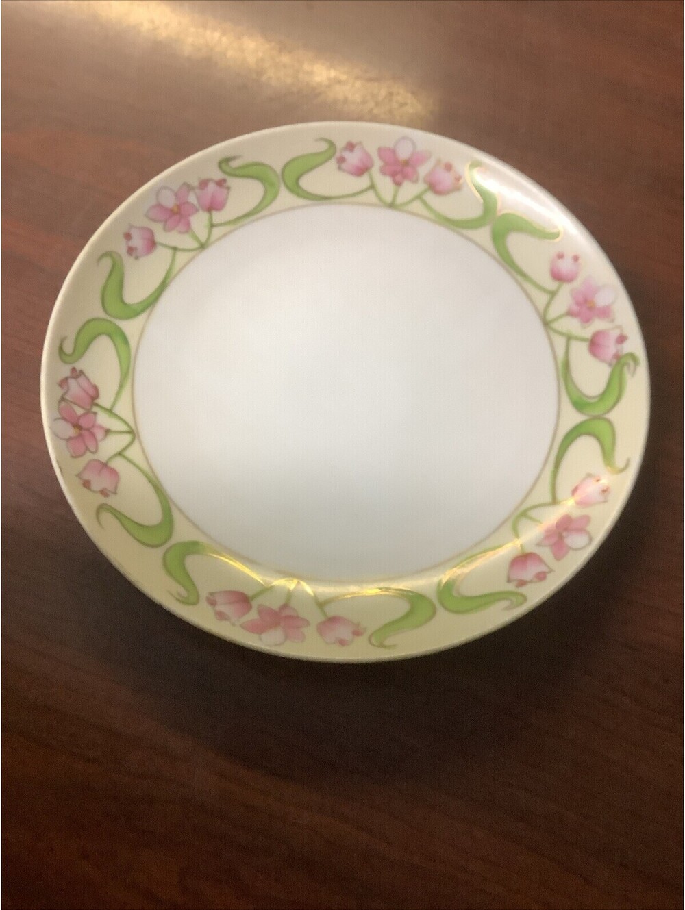 Antique Hand Painted Nippon Plate Yellow With Pink Flowers 7.75”